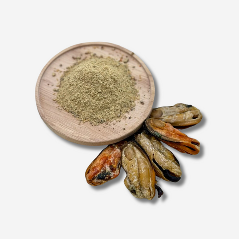 A plate of Green-lipped Mussel Booster for  dogs